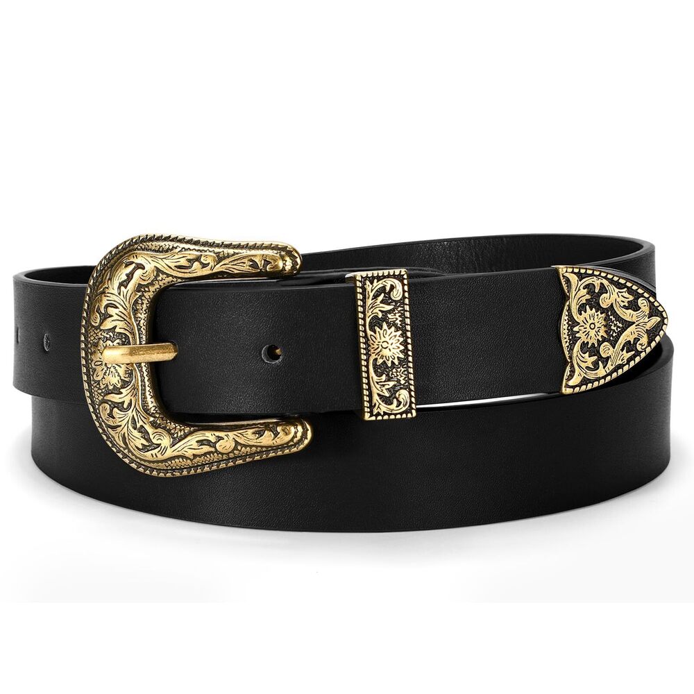4195 Women Belt,black Leather Belts For With Gold Vintage